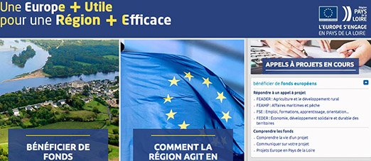 capture écran de la page Europe, sur l'ancien site de la Région